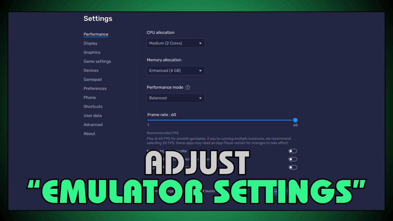 Adjust Emulator Settings